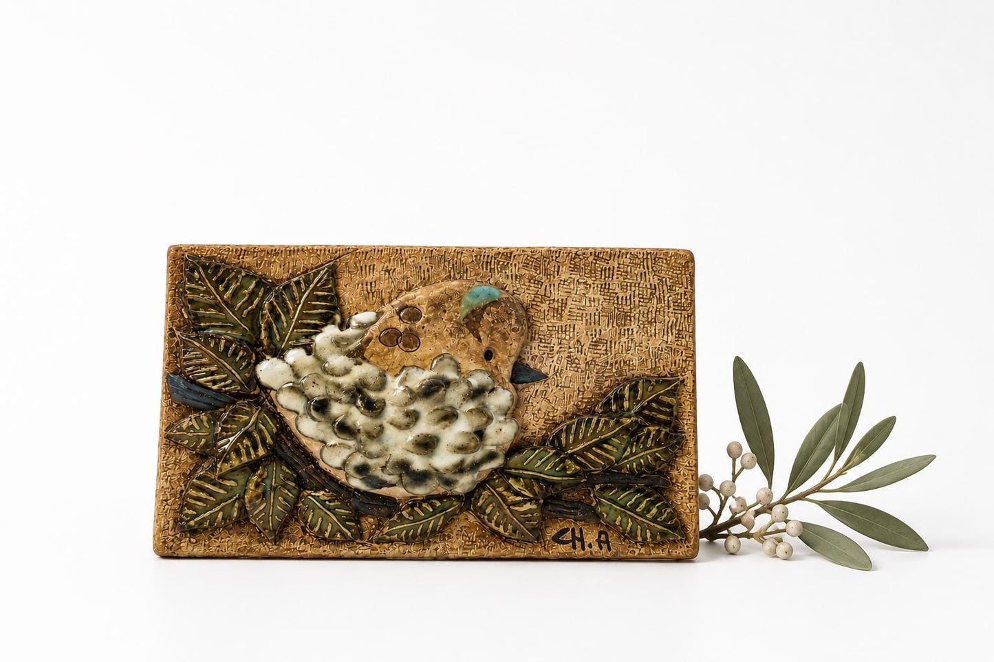 Wall Plaque, Bird on Branch by Curt Magnus Addin, Ceramic Relief, Swedish Studio Pottery, Glumslöv, Signerad __etsy:8146681468
