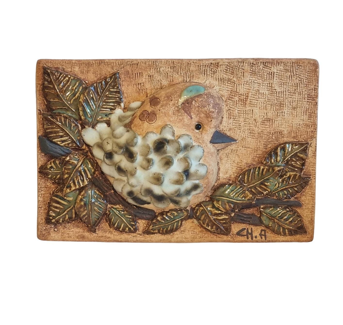 Wall Plaque, Bird on Branch by Curt Magnus Addin, Ceramic Relief, Swedish Studio Pottery, Glumslöv, Signerad __etsy:8194579509