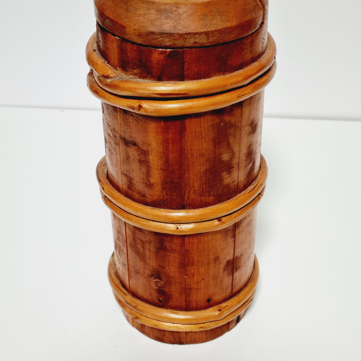 Staved Swedish butter churn with split-branch hoops