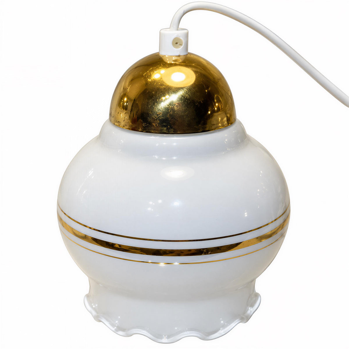 Swedish opaline pendant lights, set of 3, white milk glass with brass – photo 12