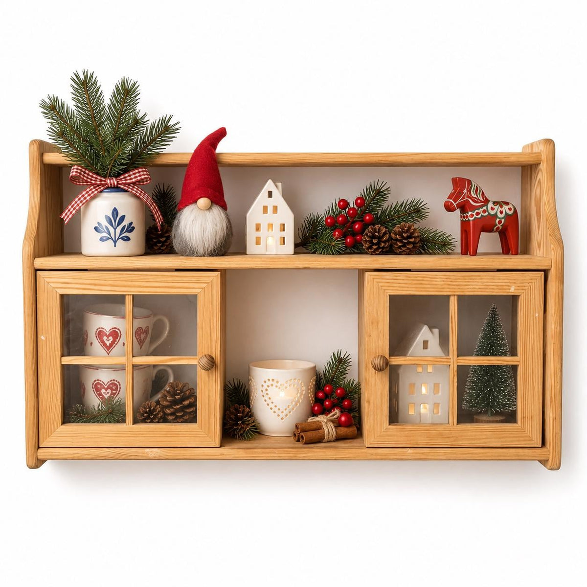 Swedish pine wall cabinet with sliding glass doors – photo 2