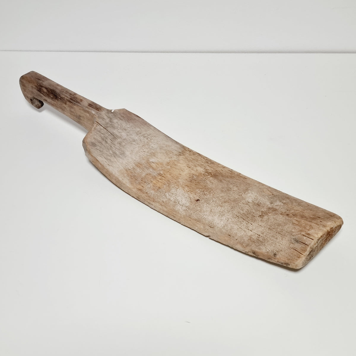 Antique Swedish skäkta with hooked handle and curved wooden blade