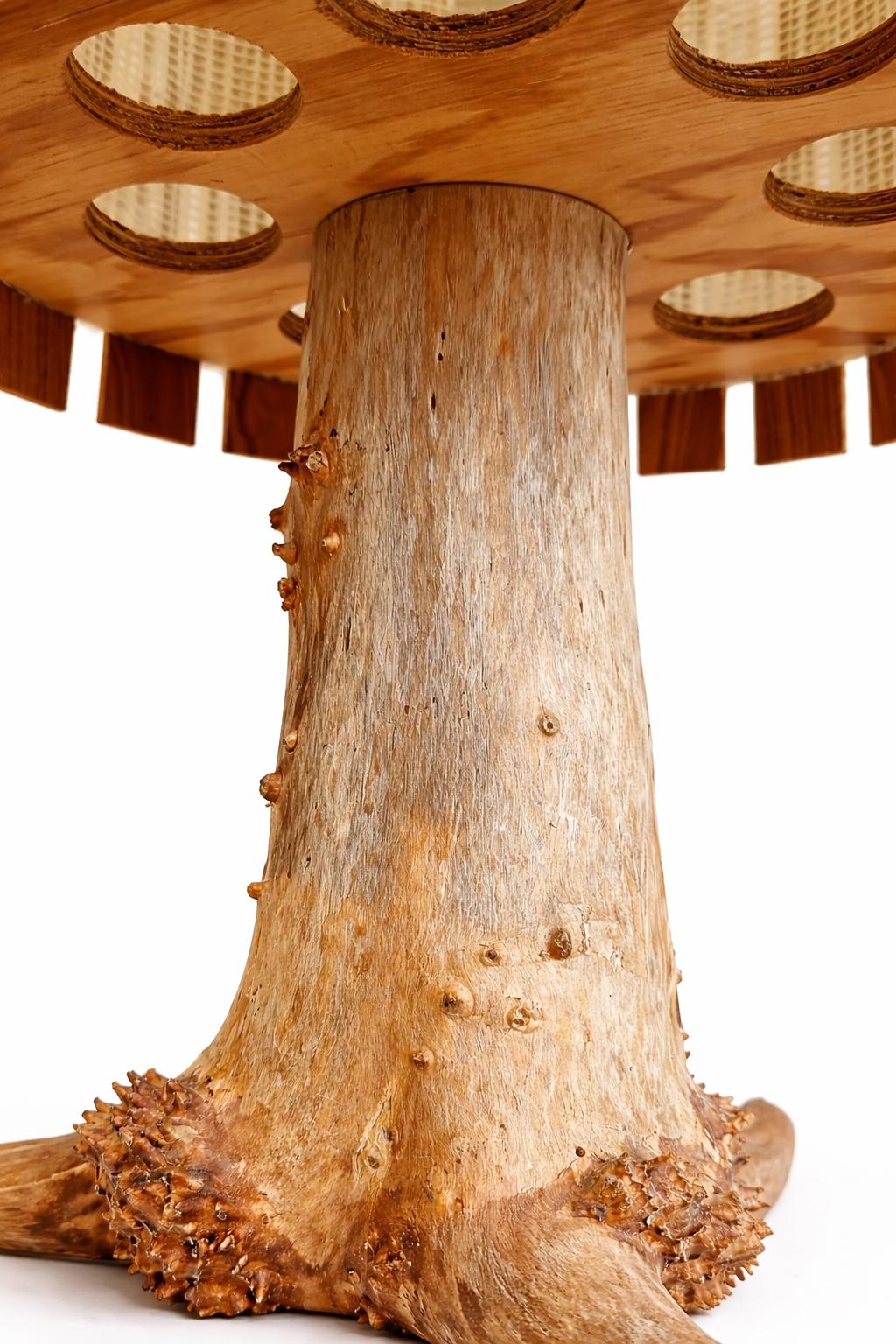 Swedish 1970s root wood table lamp with burl base and pine slat shade – photo 3