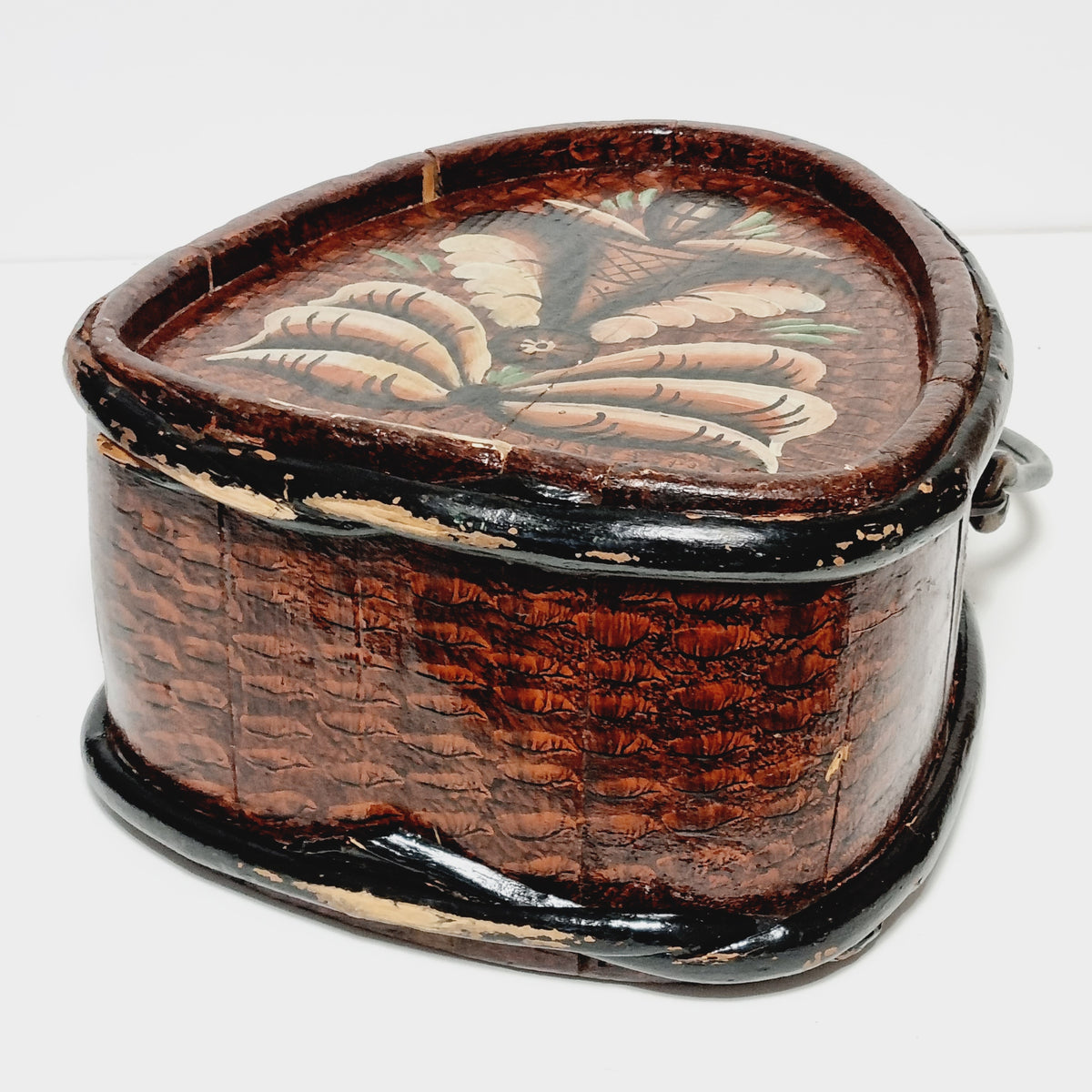 Hand painted acanthus flower basket on Swedish folk art flask
