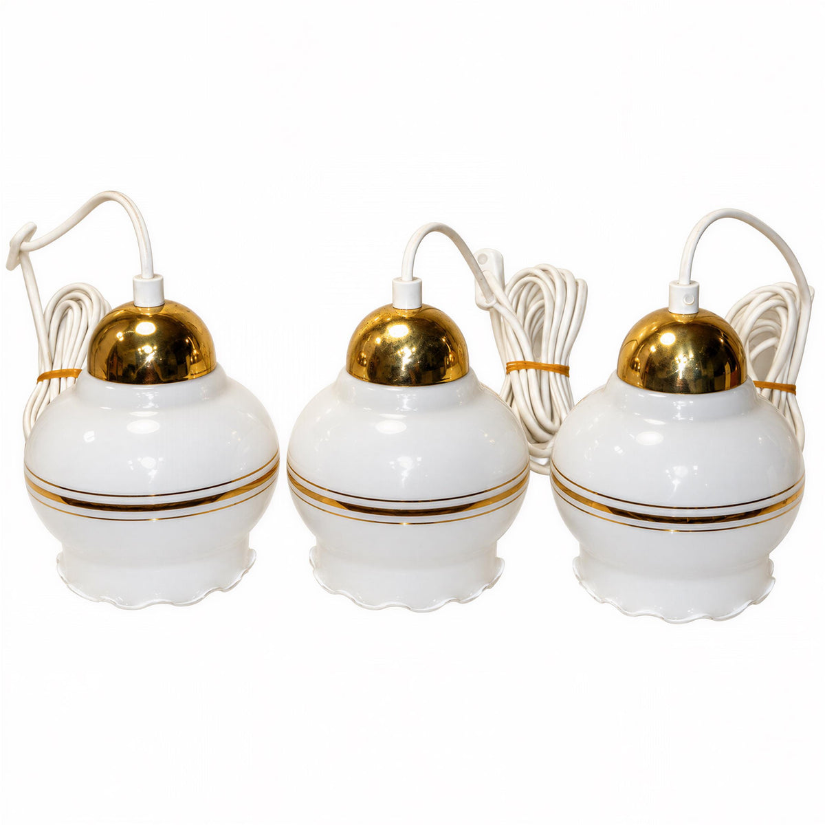 Swedish opaline pendant lights, set of 3, white milk glass with brass – photo 8