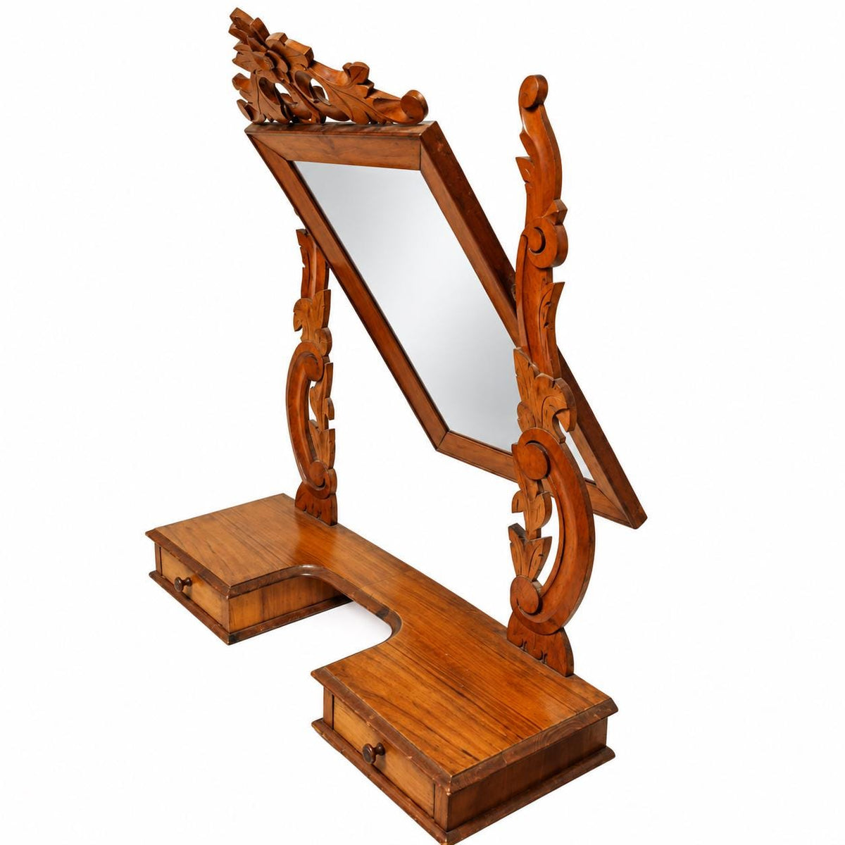 Antique carved walnut dressing table mirror with tilting mirror and drawer – photo 5