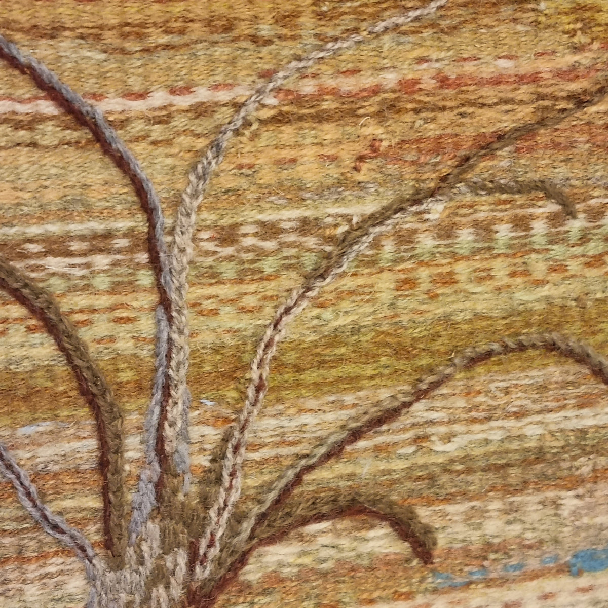 Swedish handwoven landscape tapestry with autumn tree and blue lake – photo 5
