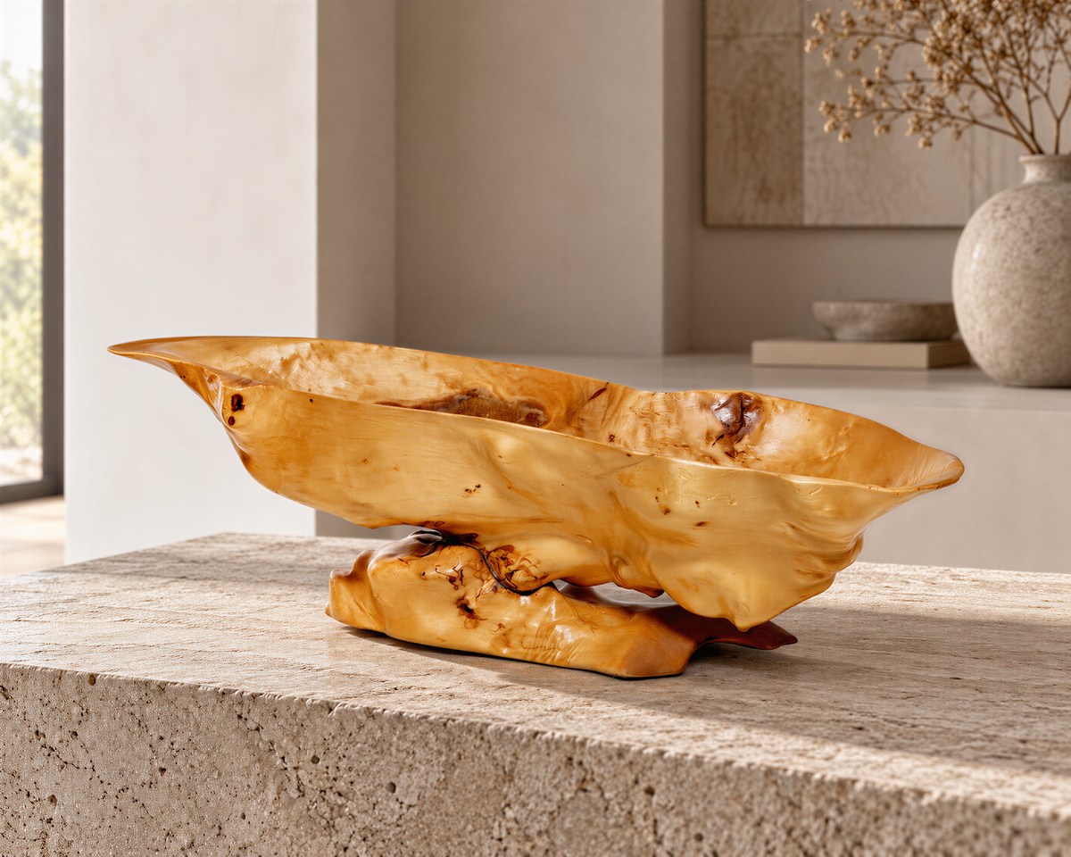 Vintage Swedish root wood bowl styled as a centerpiece