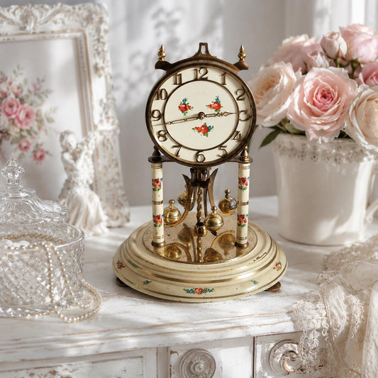 KUNDO 400 day anniversary clock, brass mantel clock with painted florals – photo 2