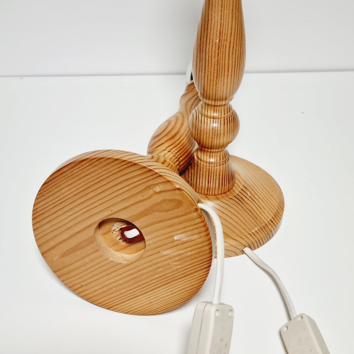 Single Swedish pine table lamp base with white cord
