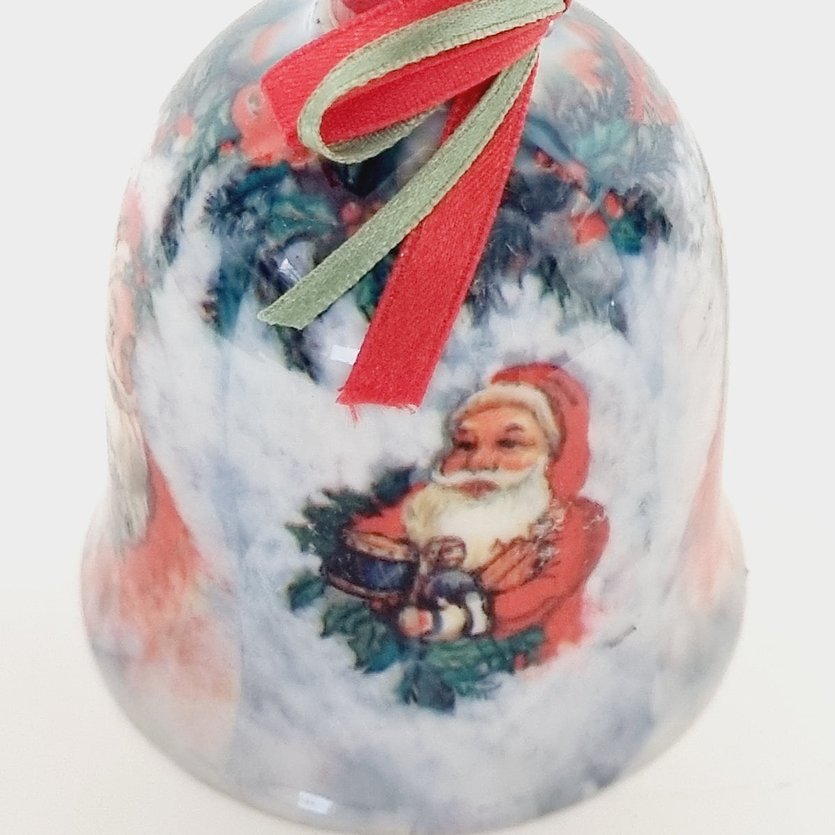 Porcelain Christmas bell with old world Santa and red wooden handle, photo 4