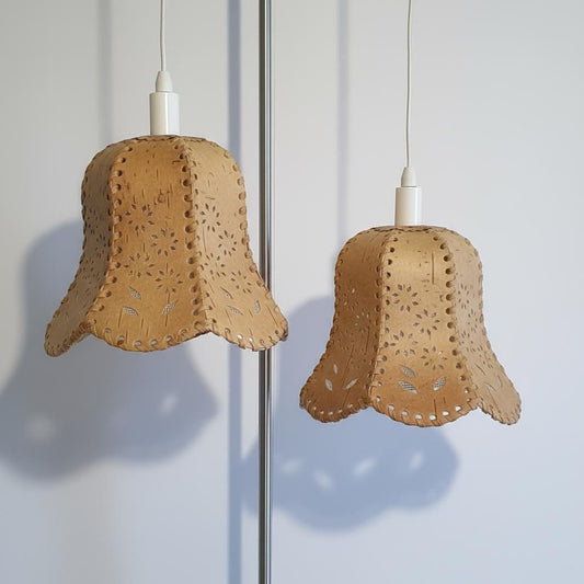 Hand-carved woven birch bark pendant light, Scandinavian hanging lamp – photo 3