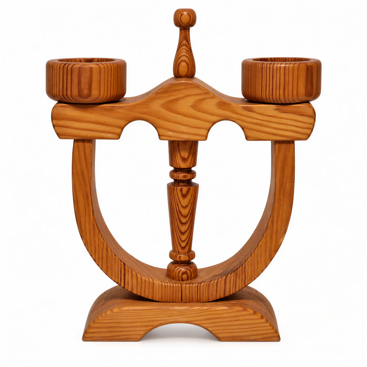 Stig Johnsson Smålandsslöjd two-arm pine candle holder, 1970s Sweden