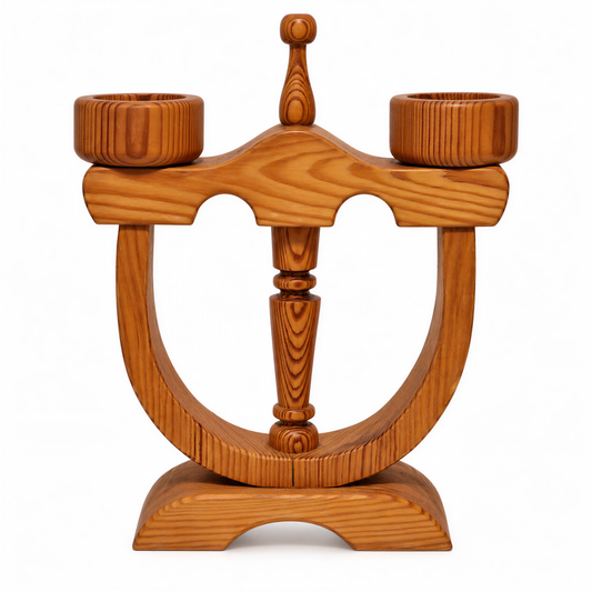 Stig Johnsson Smålandsslöjd two-arm pine candle holder, 1970s Sweden