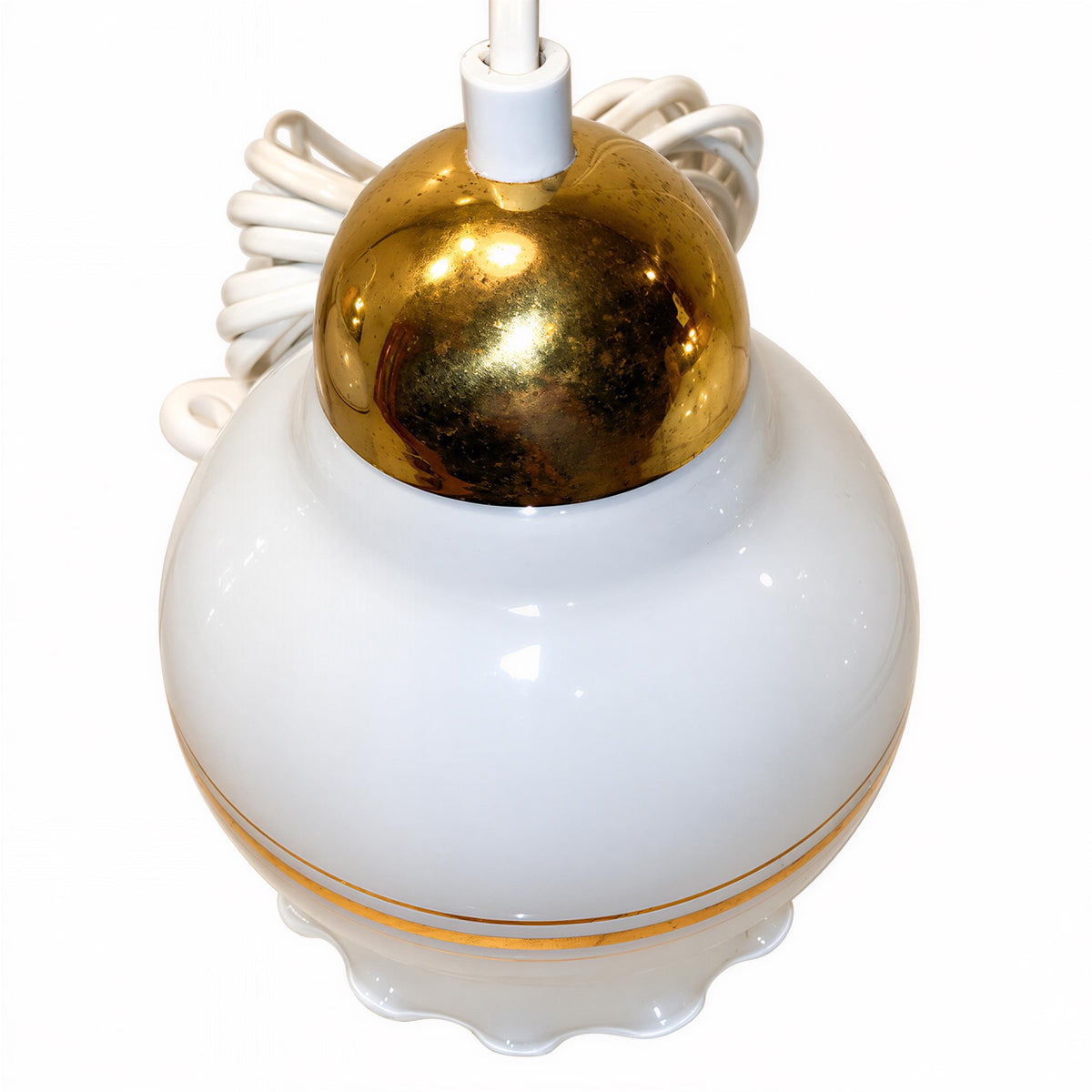 Swedish opaline pendant lights, set of 3, white milk glass with brass – photo 6