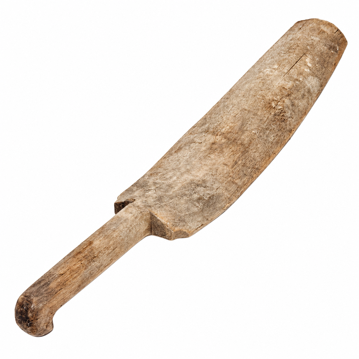 Antique Swedish flax scutching knife with carved owner's mark, hand carved wooden skäkta