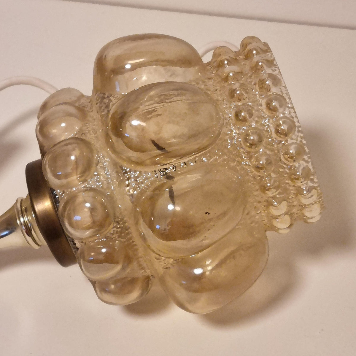 Pair of 1960s Swedish bubble glass pendant lights with brass-tone fittings – photo 7