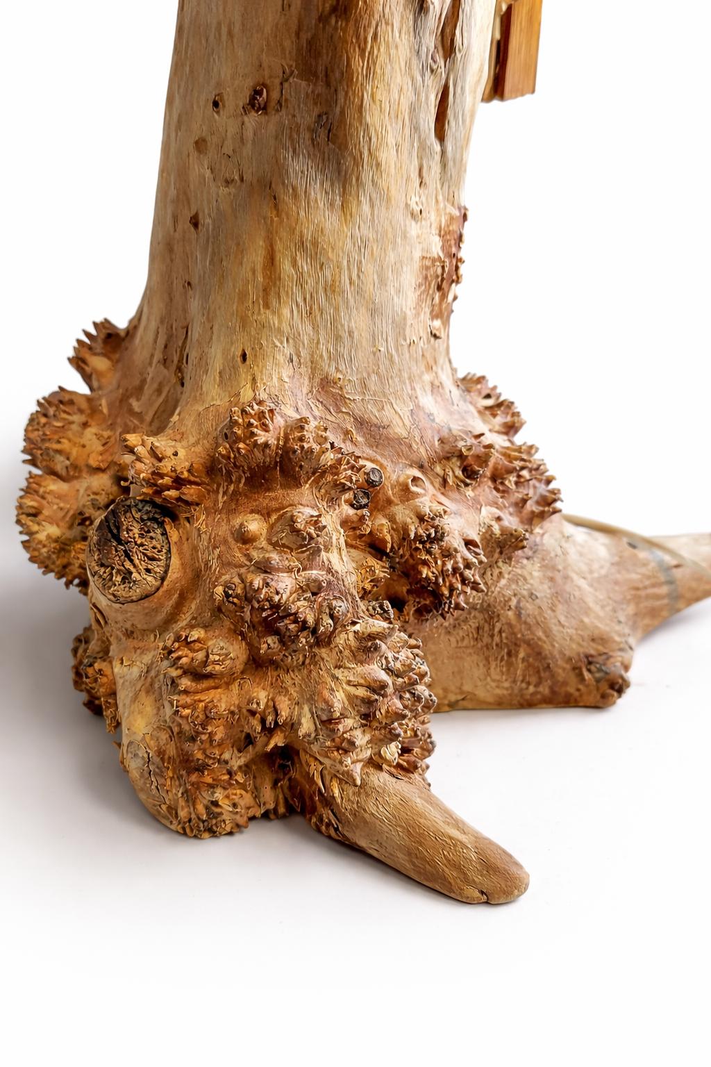 Swedish 1970s root wood table lamp with burl base and pine slat shade – photo 6
