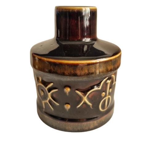 Scandinavian Pottery Carl-Harry Stålhane Fibula Vase - Rörstrand Swedish Mid Century brown ceramic with carved abstract designs
