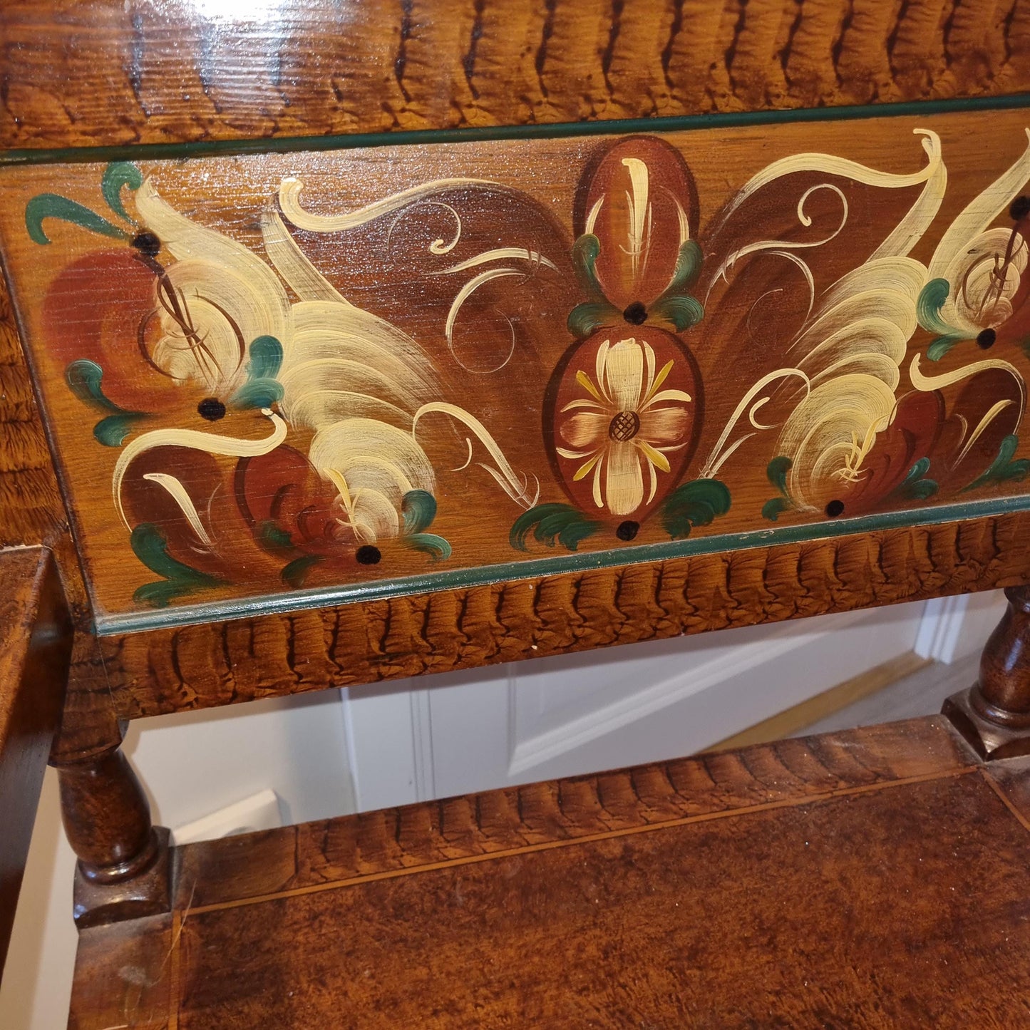 Antique Swedish Drop-Leaf Dining Set: Hand-Painted Kurbits Folk Art, Circa 1900 with detailed floral design on wood panel