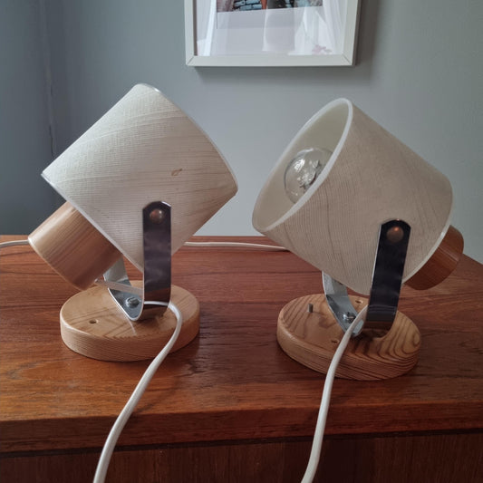 Mid Century Pine Wood Wall Lamps, White Shades, Nordic Markslöjd Design