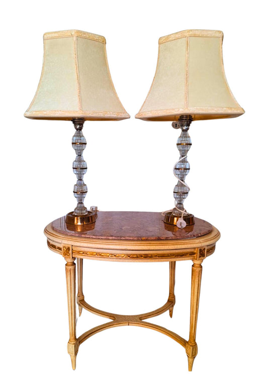 Signed Carl Fagerlund Table Lamp Pair – Orrefors Crystal & Brass, Original Shades, Swedish Mid-Century (1960s) __etsy:6702641273
