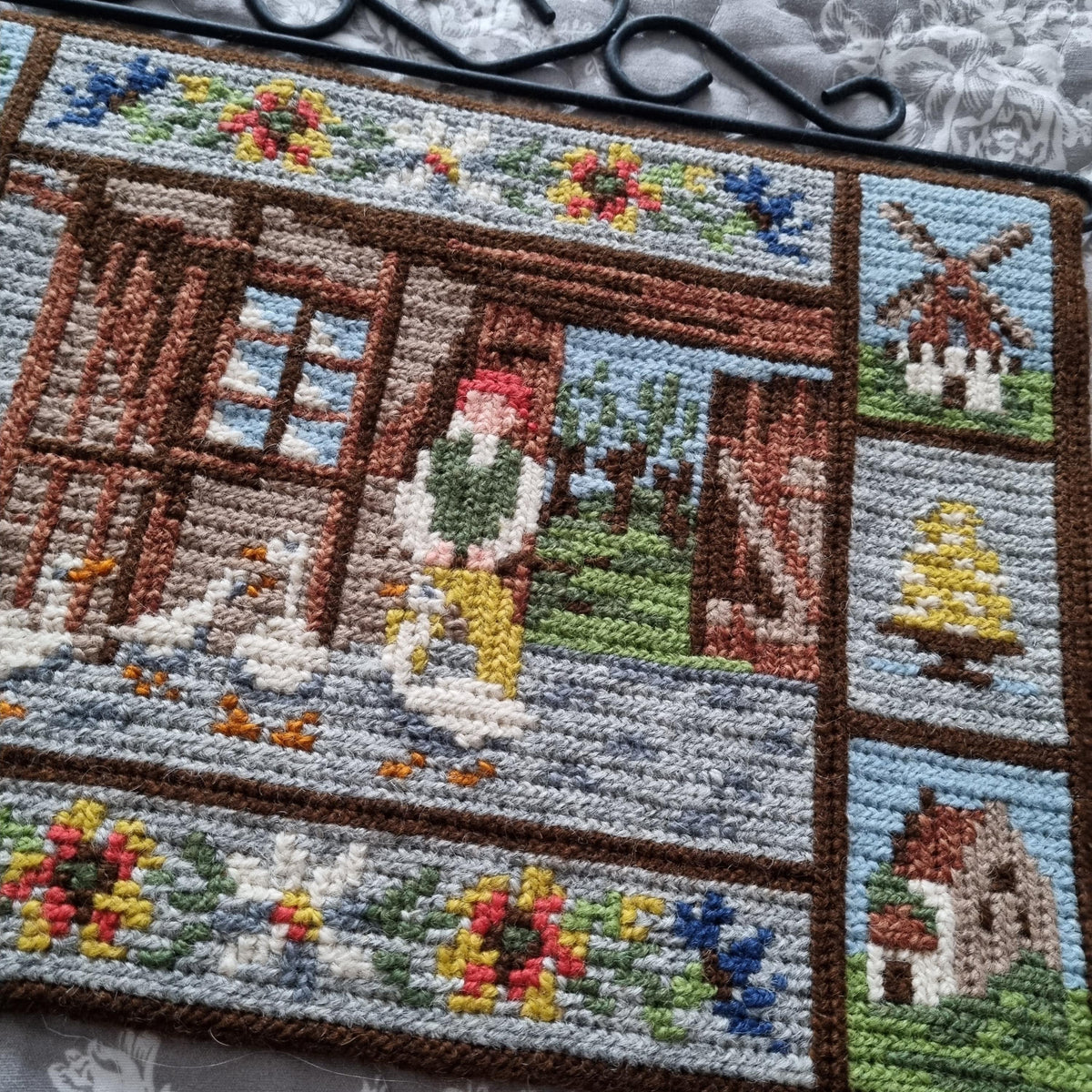 Swedish Wall Hanging – Embroidered Folk Art with Nils Holgersson Motif, Nordic Boho Decor