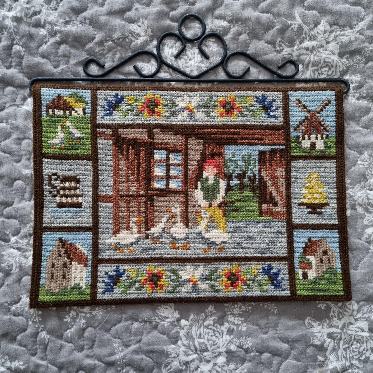 Swedish Wall Hanging – Embroidered Folk Art with Nils Holgersson Motif, Nordic Boho Decor