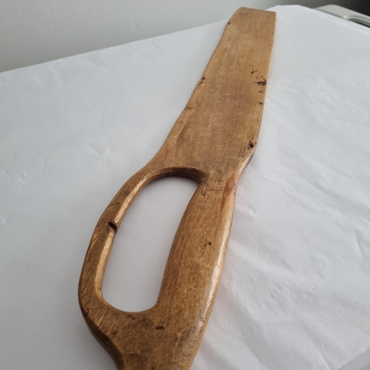 Antique Hand-Carved Butter Paddle 1866 - Scandinavian Folk Art wooden paddle with smooth patina and carved handle.