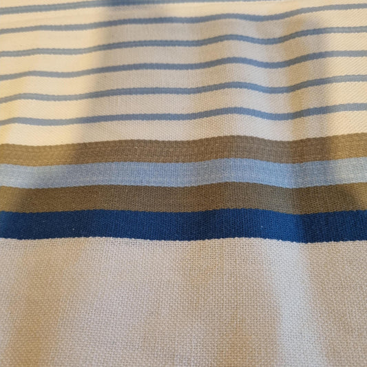 Vintage Swedish linen tablecloth with blue and beige center stripes – photo 2