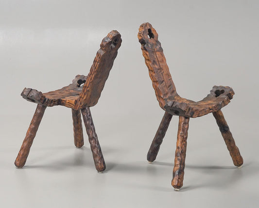 Rustic Wood Chair & Table - Sculptural Seating with a Folk Art Twist featuring hand-carved textured wooden chairs