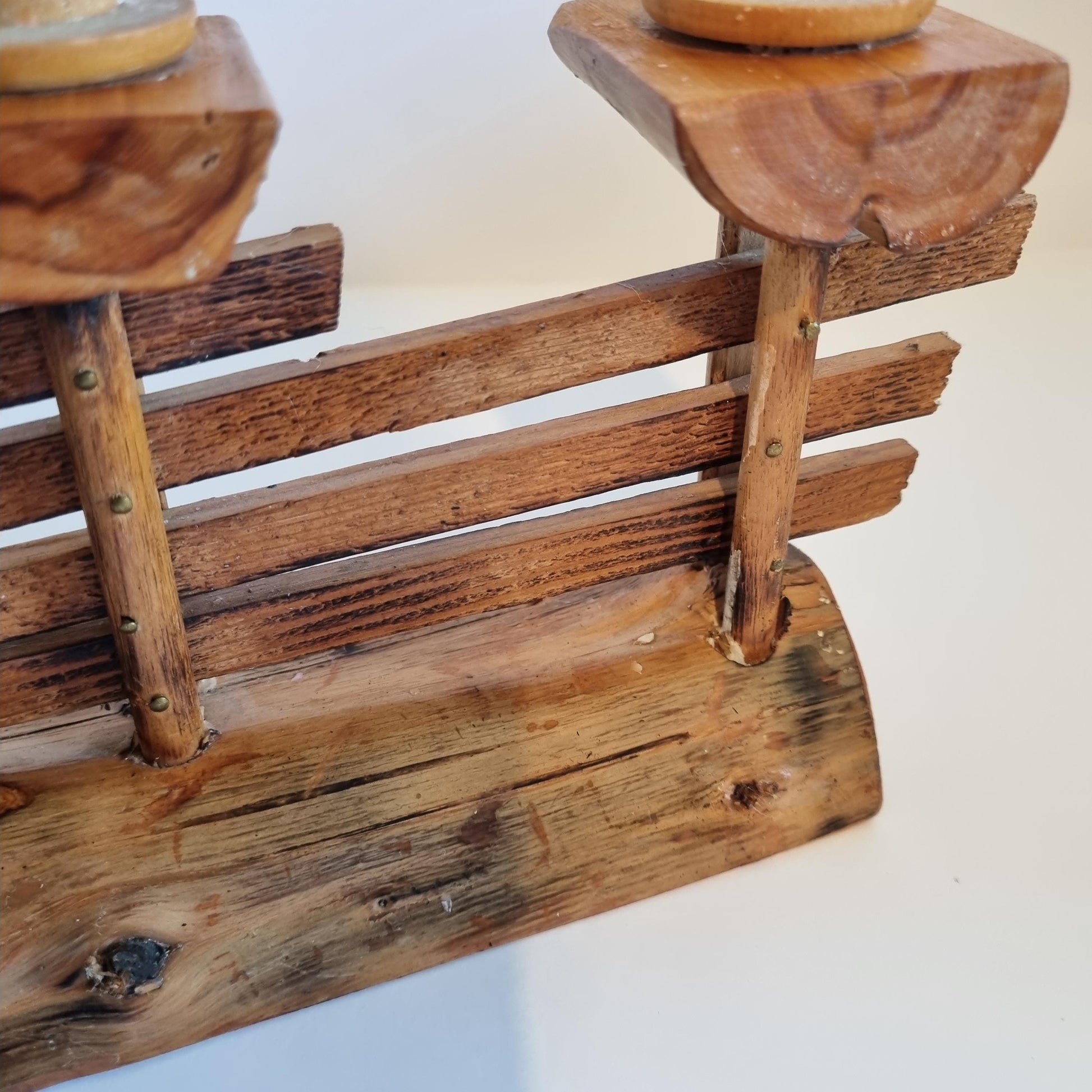 Handmade Wooden Candle Holder: Rustic Scandinavian Fence Design with detailed wood grain and natural finish