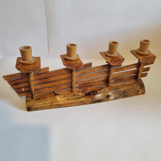 Handmade Wooden Candle Holder: Rustic Scandinavian Fence Design — Swedish folk-art wood, handmade in Sweden