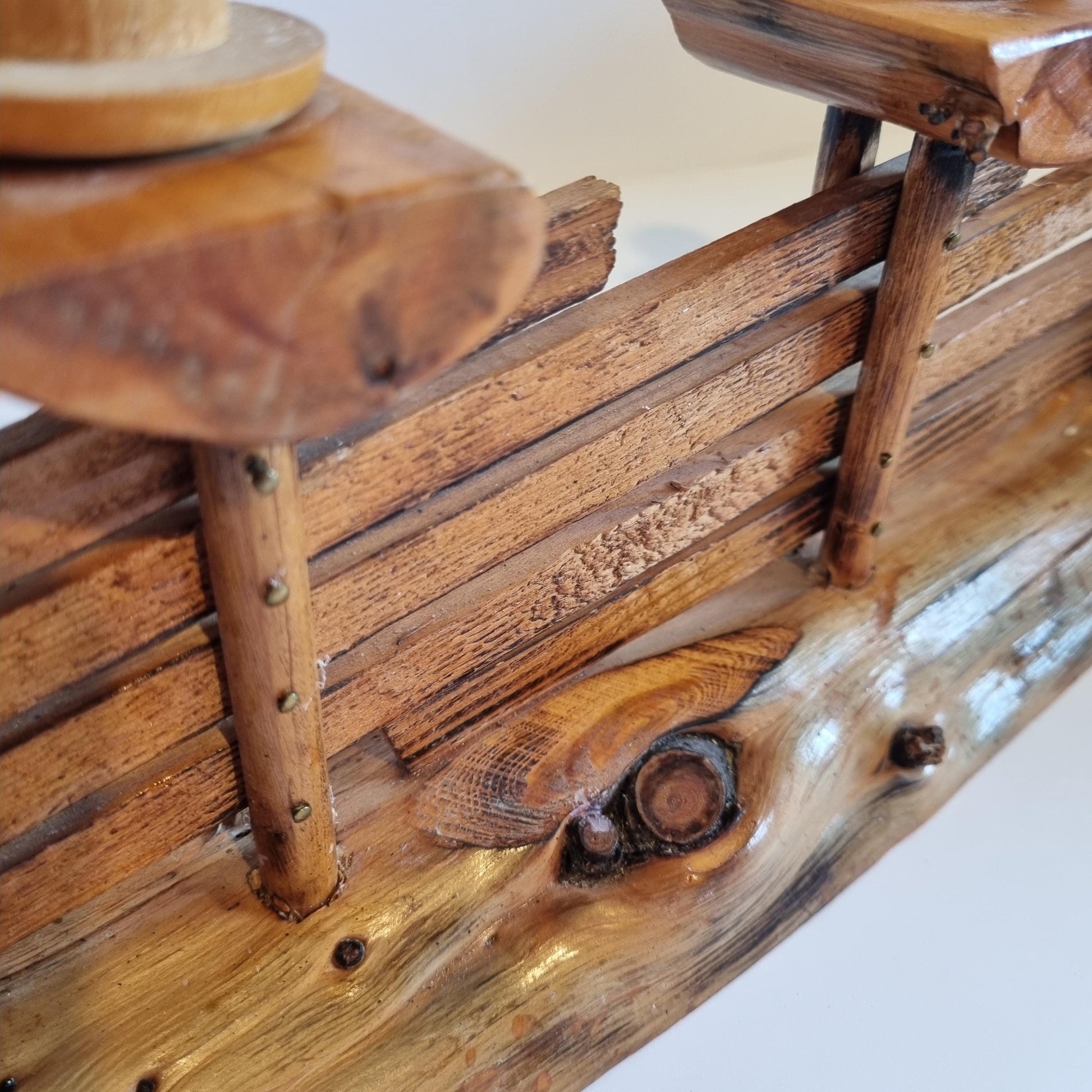 Handmade Wooden Candle Holder: Rustic Scandinavian Fence Design with detailed wood grain and natural finish close-up
