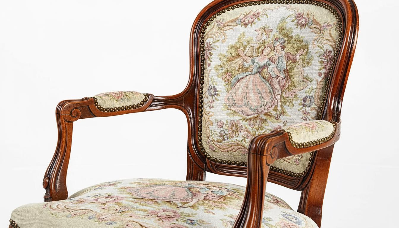 Louis XV–Style Dining Set | Extendable table with 4 Needlepoint Armchairs -Rococo dining set featuring detailed wood and tapestry upholstery
