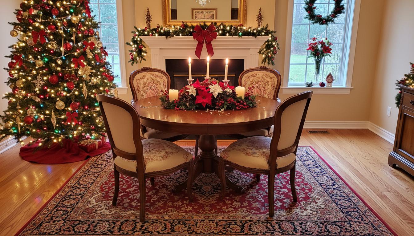 Louis XV–Style Dining Set | Extendable table with 4 Needlepoint Armchairs -Rococo dining set in festive room decor