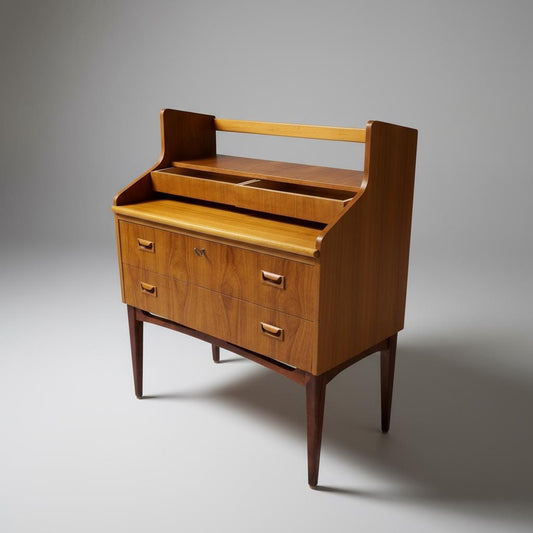 Mid-Century Modern Teak Sideboard Bar Cabinet – Arne Wahl Iversen Scandinavian Design with clean lines and wooden finish
