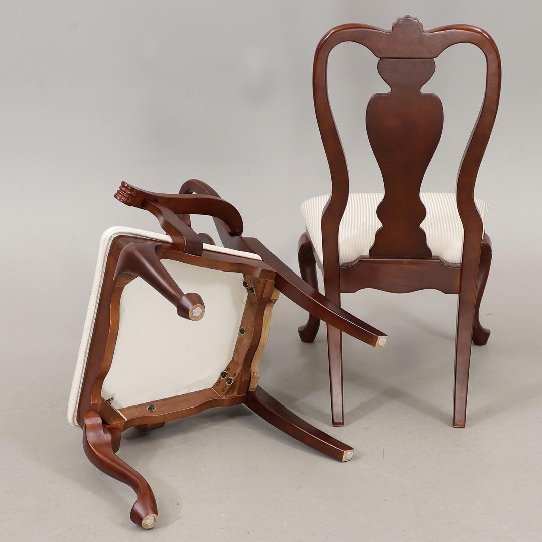 Vintage Solid Mahogany Queen Anne Dining Set • 6 Chairs + Extendable Table • Holiday Ready • Classic Dining Room Furniture with detailed carved backs