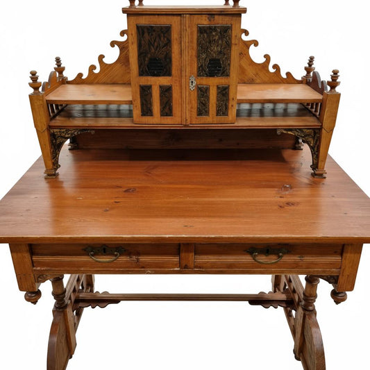 Antique Writing Desk – Original 19th Century Piece with Natural Patina featuring intricate woodwork and carved decorative details