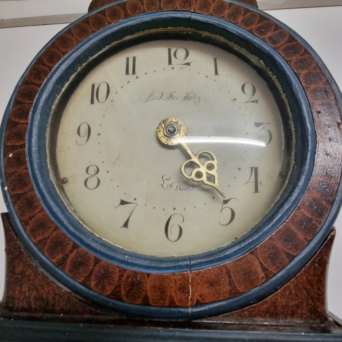 Leksand Mora clock dial with single original brass hand, antique Swedish clock 1829