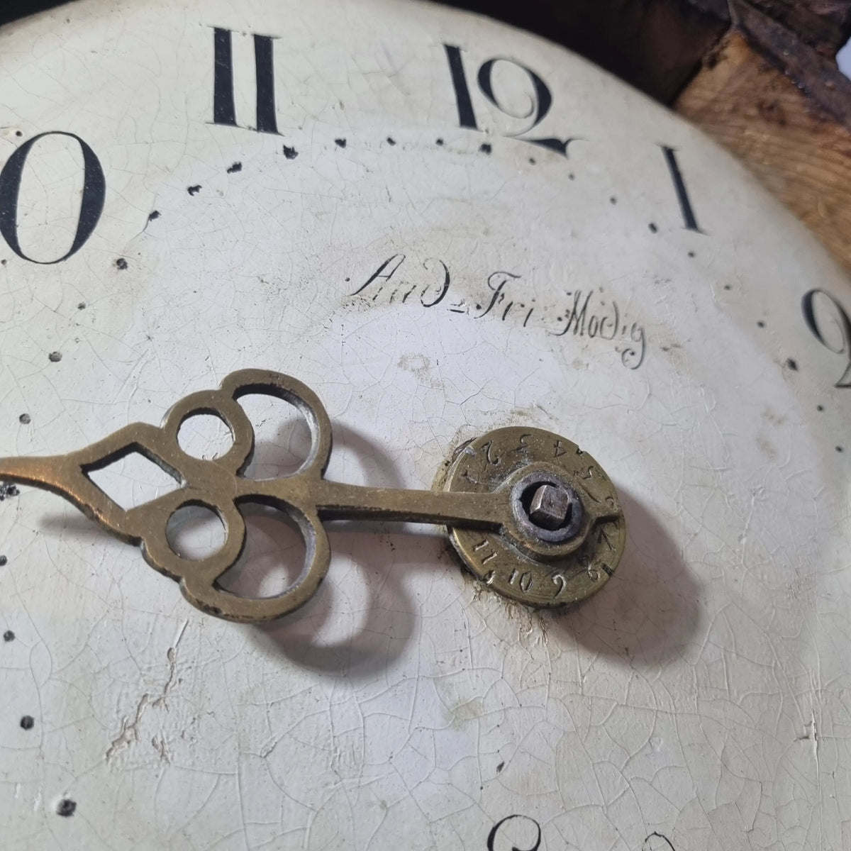 Original folk painted decoration on antique Swedish Mora clock, Dalarna 1829