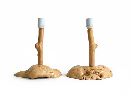 Scandinavian Natural Root Table Lamps | Handmade Organic Wood Lamp Pair