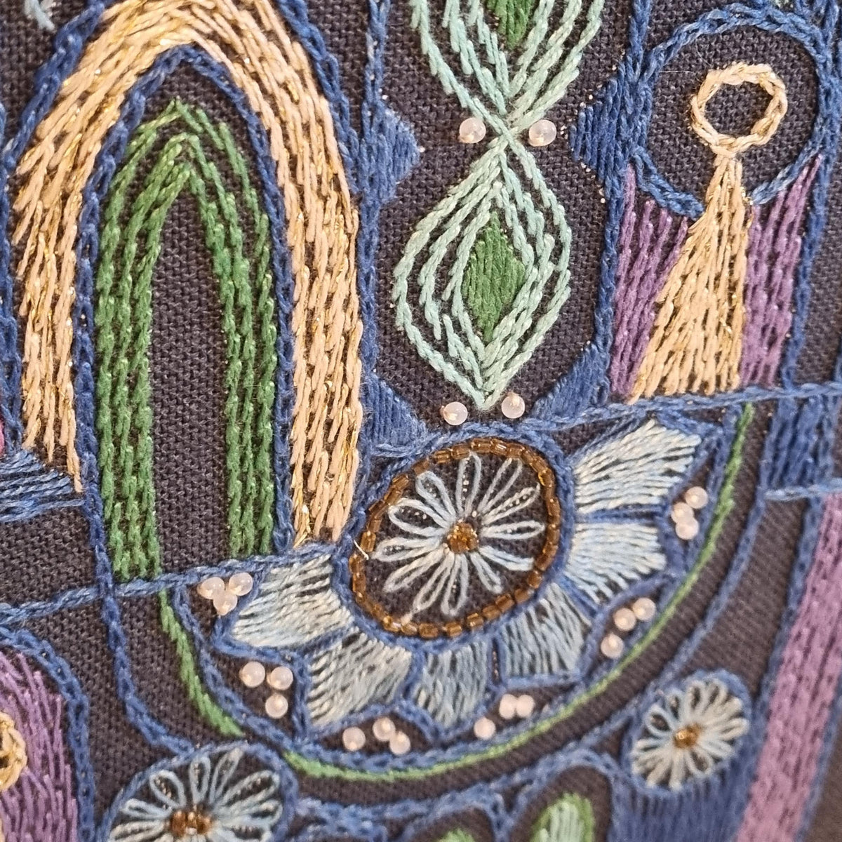 Vintage Scandinavian Embroidered Textile Wall Art, Solid Teak Framed Mid-Century Modern Needlework, 1960s Nordic Folk Design