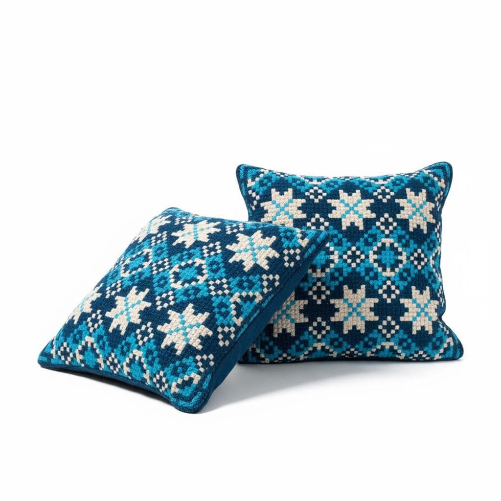 Scandinavian Folk Art Cushions Vintage Handwoven Swedish Textile Pillows, Platinum Blue