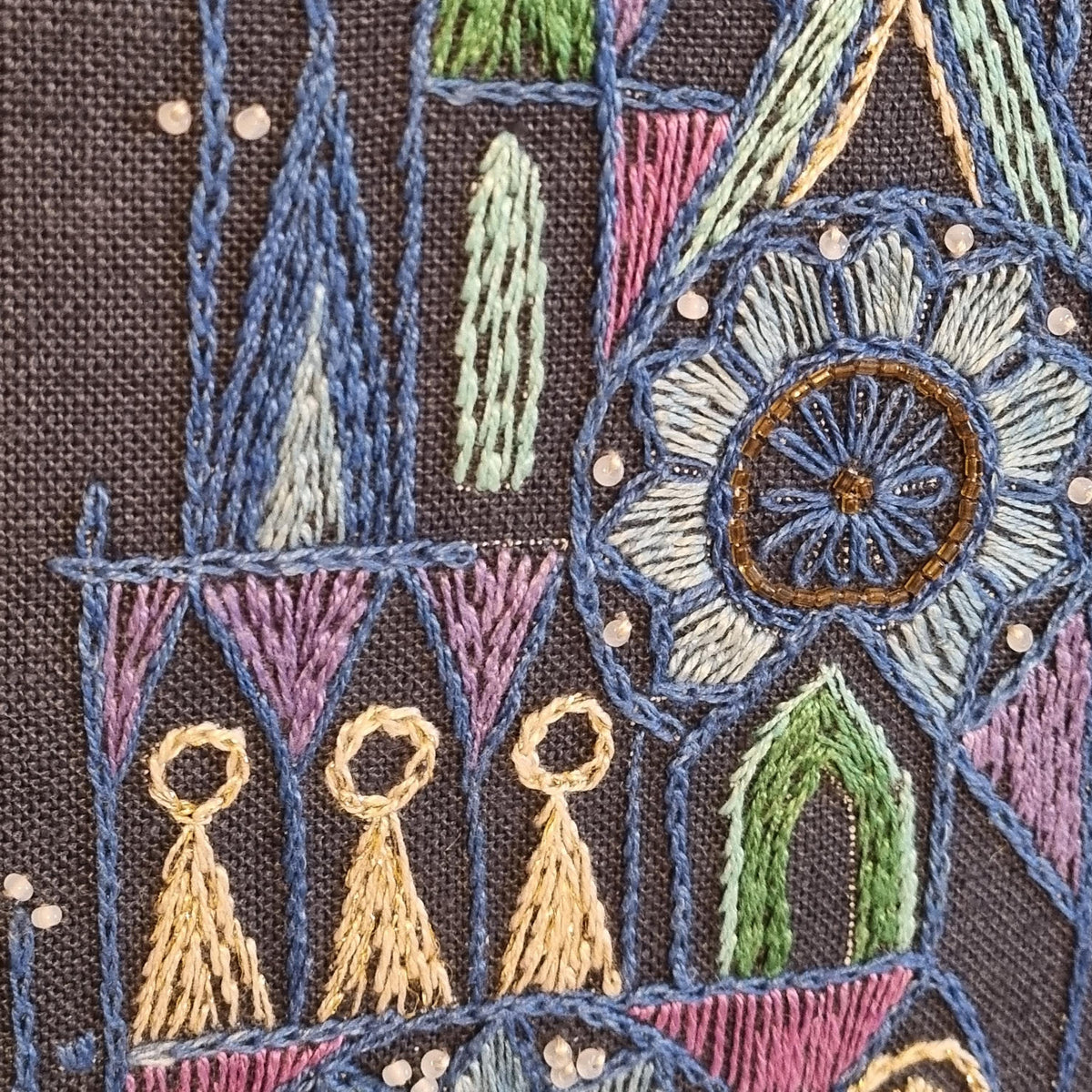Vintage Scandinavian Embroidered Textile Wall Art, Solid Teak Framed Mid-Century Modern Needlework, 1960s Nordic Folk Design