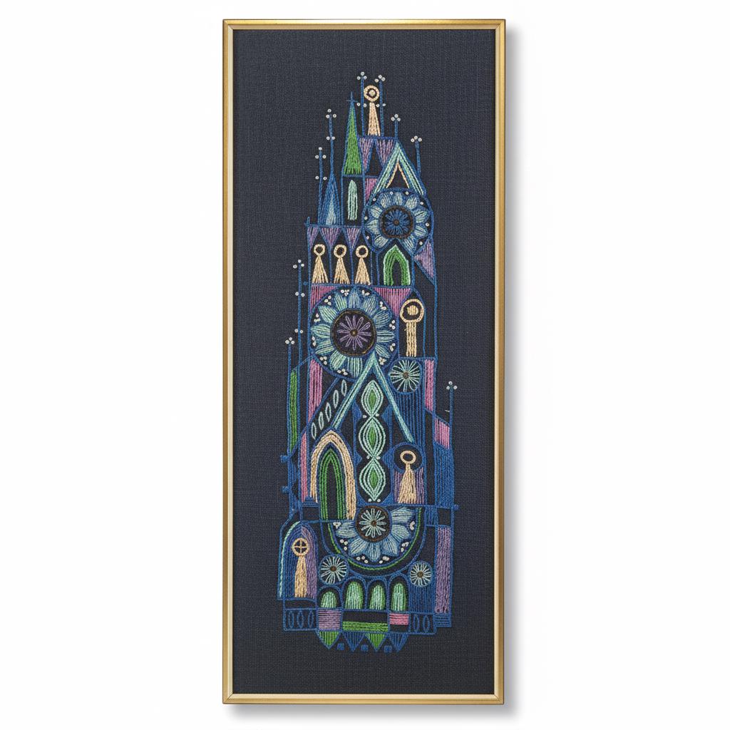 Vintage Scandinavian Embroidered Textile Wall Art, Solid Teak Framed Mid-Century Modern Needlework, 1960s Nordic Folk Design