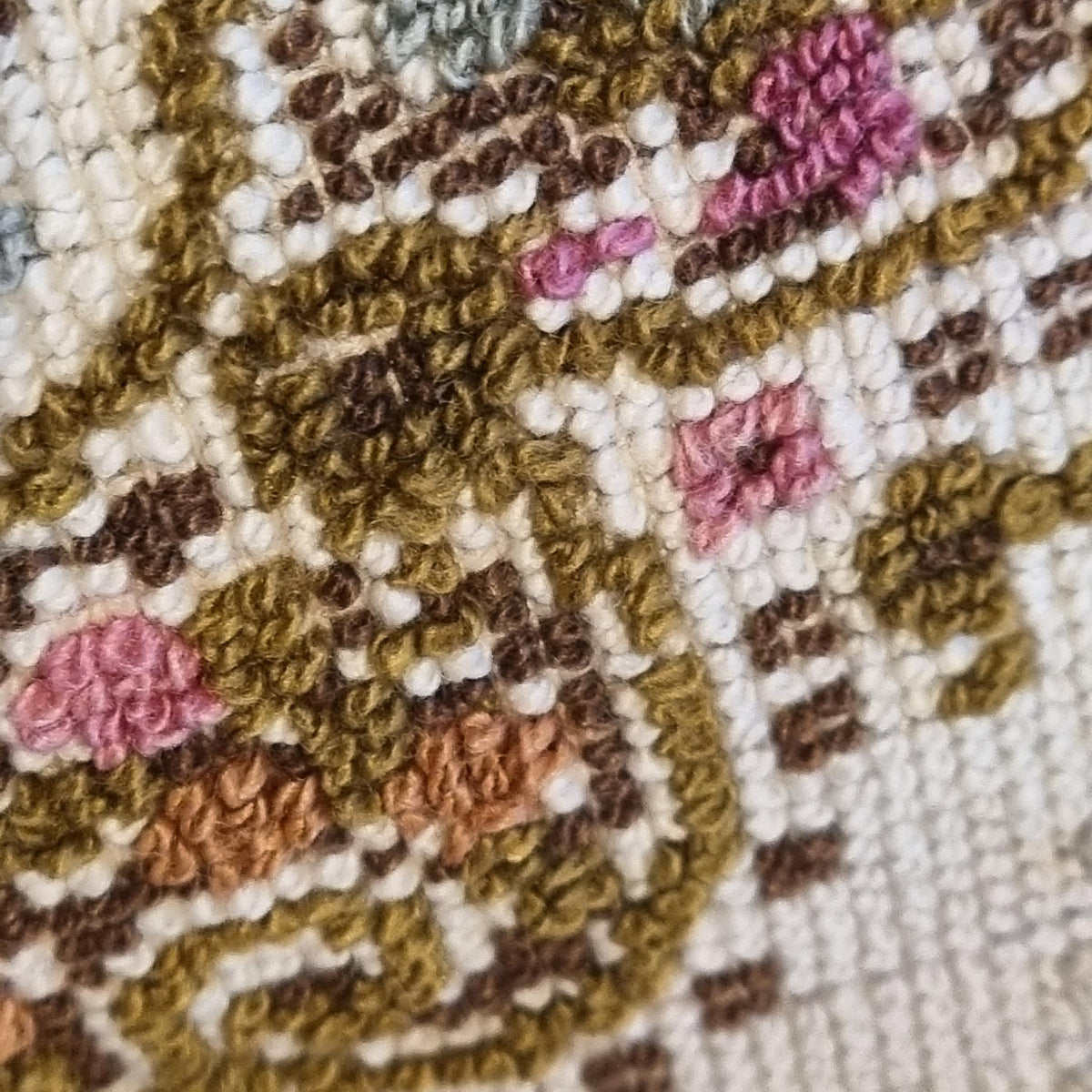 Antique Needlepoint Cushion – Ornate Folk Embroidery Pillow in Warm Earthy Tones