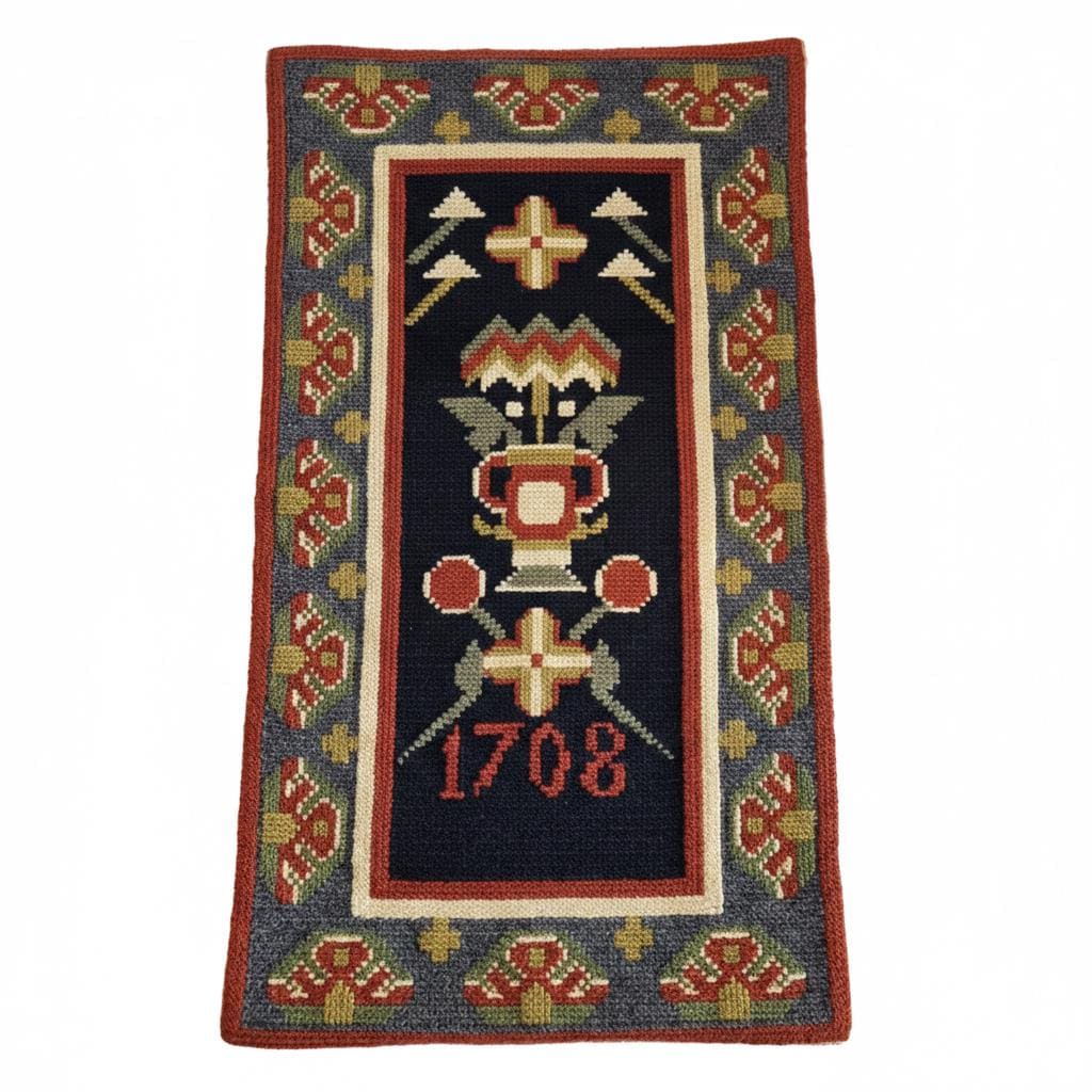 Handwoven Rölakan Style Wool Textile – / 23.62" × 11.02" Vintage Swedish Folk Wall Tapestry –