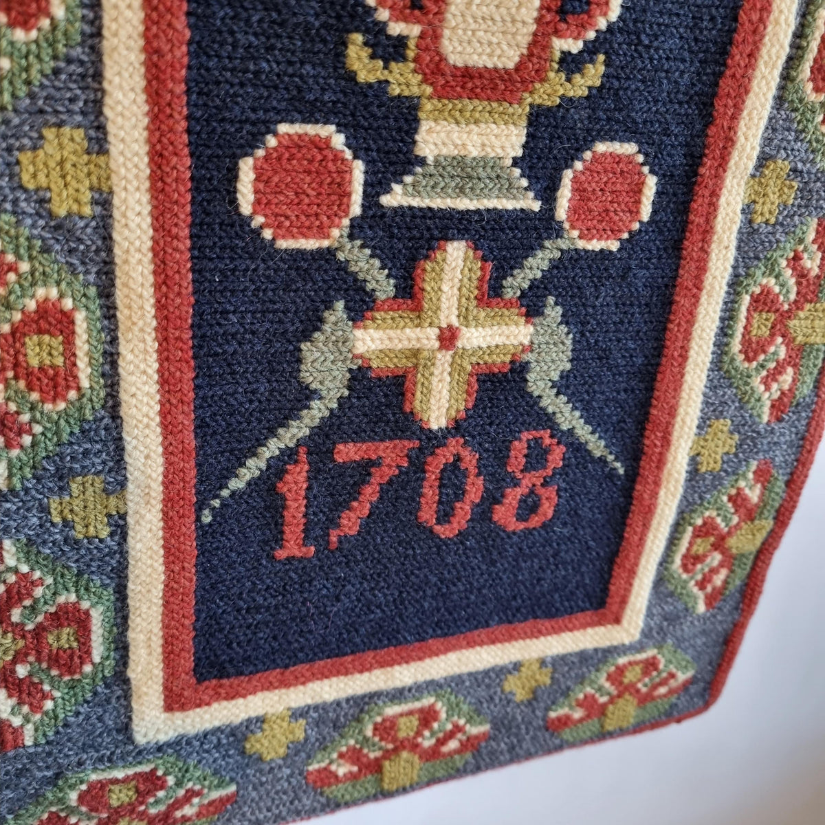 Handwoven Rölakan Style Wool Textile – / 23.62" × 11.02" Vintage Swedish Folk Wall Tapestry –