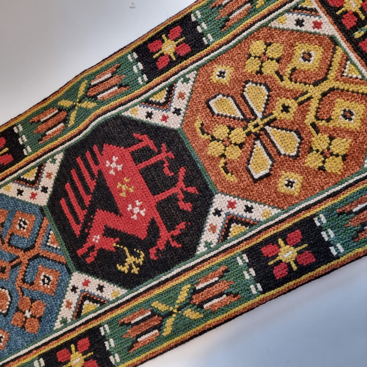 Handwoven Rölakan Style Wool Textile – / 23.62" × 11.02" Vintage Swedish Folk Wall Tapestry –